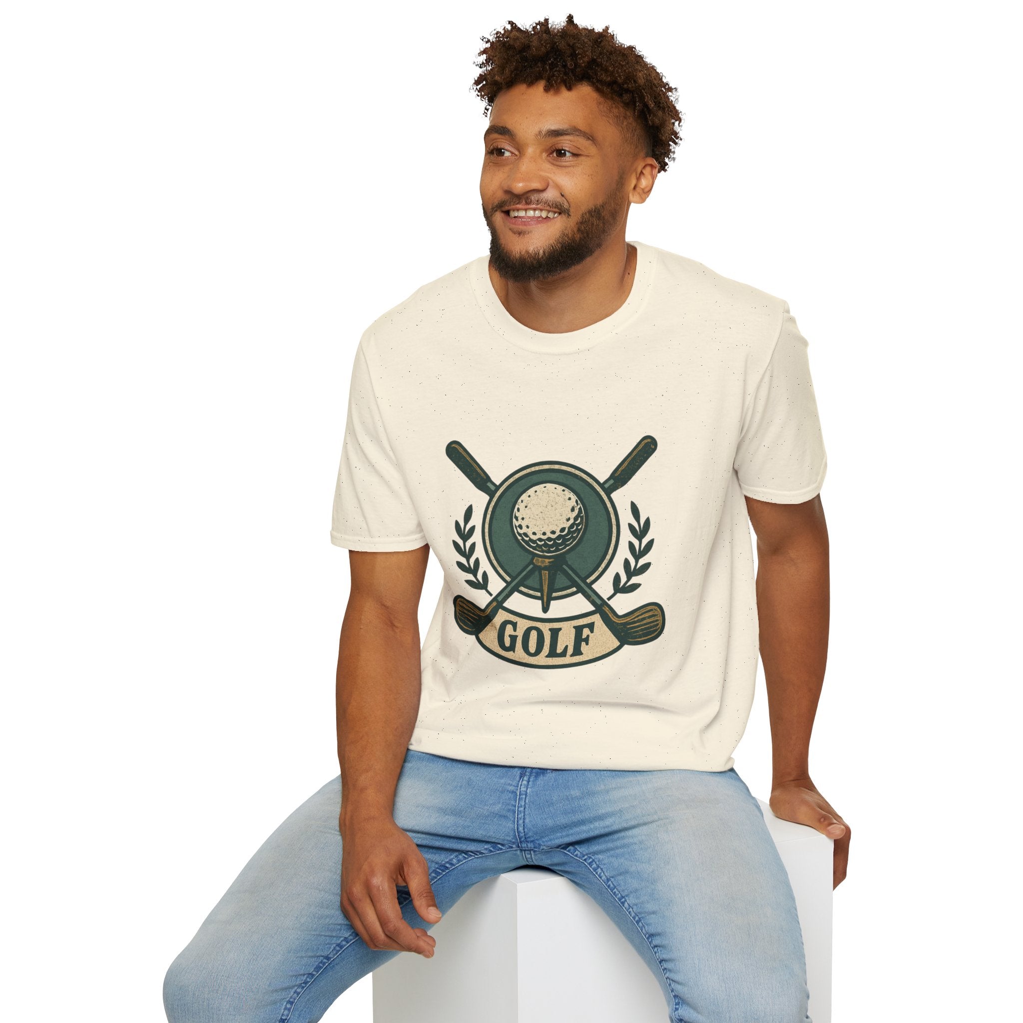 Golf Crest T-Shirt — Vintage Golf Ball & Clubs Crewneck