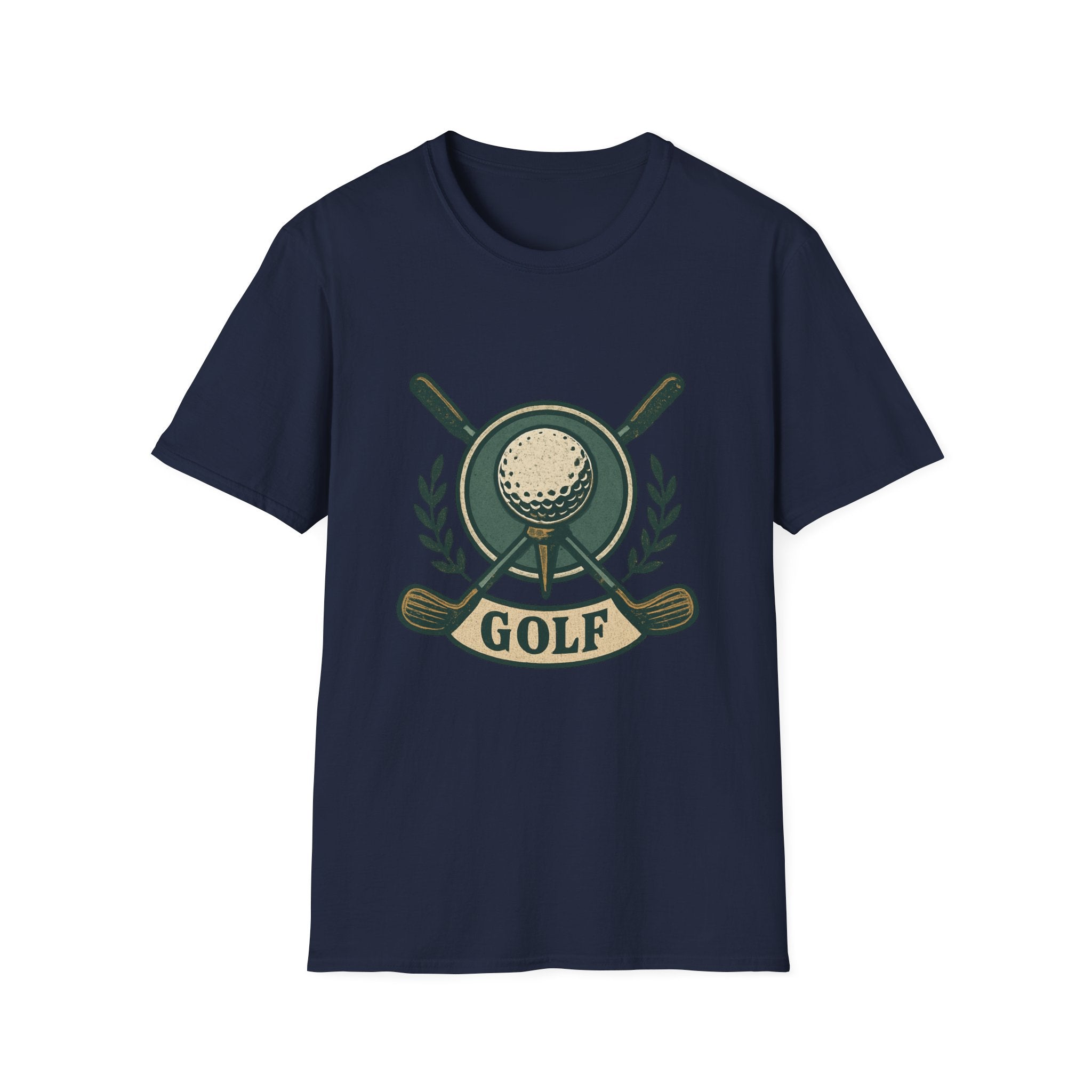 Golf Crest T-Shirt — Vintage Golf Ball & Clubs Crewneck