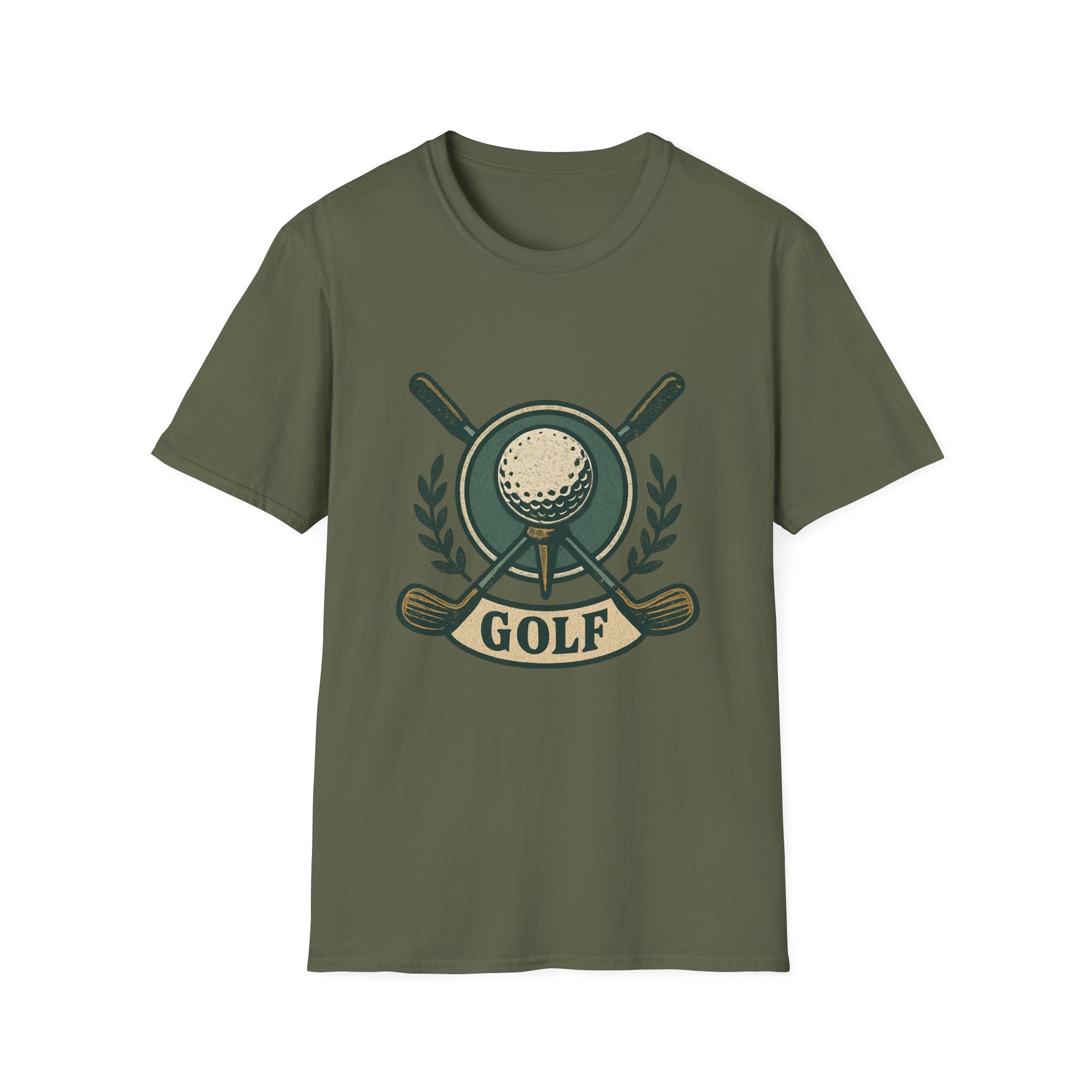 Golf Crest T-Shirt — Vintage Golf Ball & Clubs Crewneck