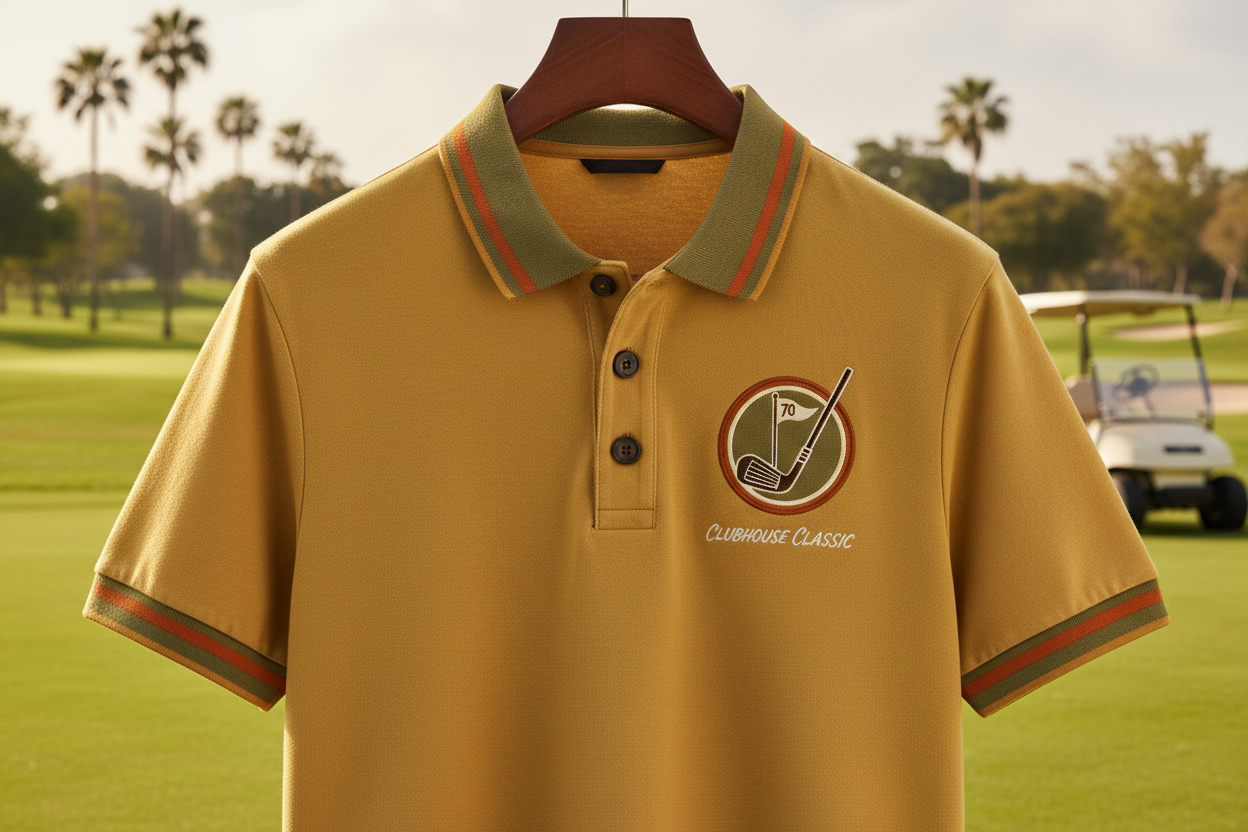 polo shirt mit golf schläger im retro look